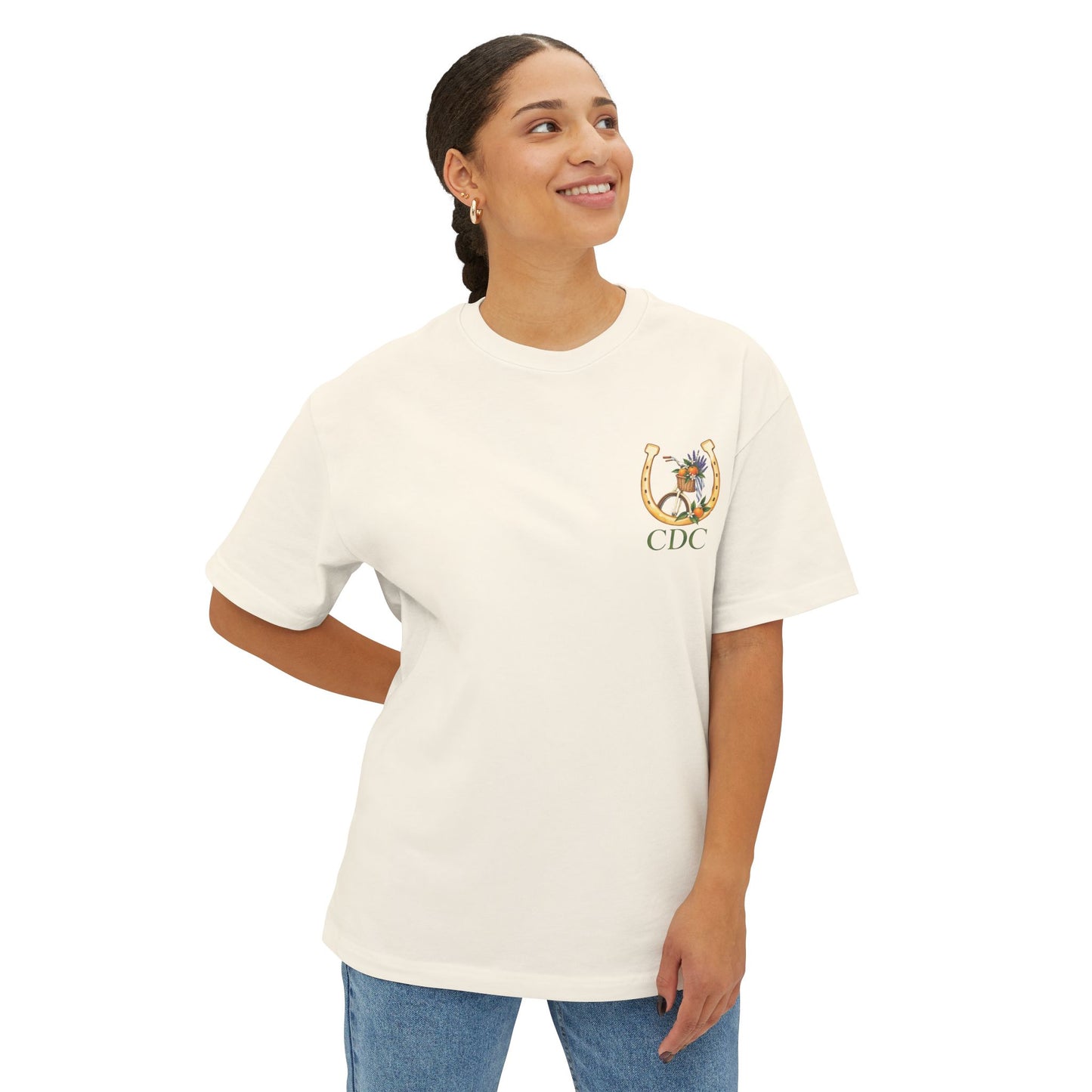 CDC Floral Crest Tee – White OversizedT‑Shirt